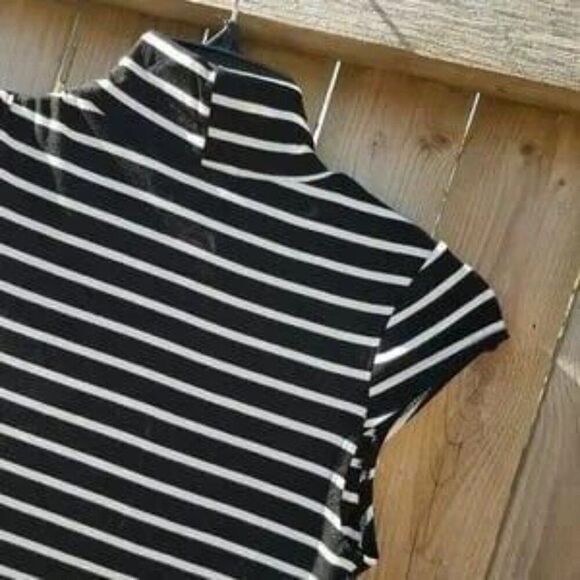 Black & White Small Long Top by Love Culture Juniors Striped Mock Turtle Neck - Picture 11 of 11